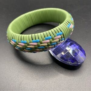 Basket Weave Green Pink Blue Bangle Bracelet